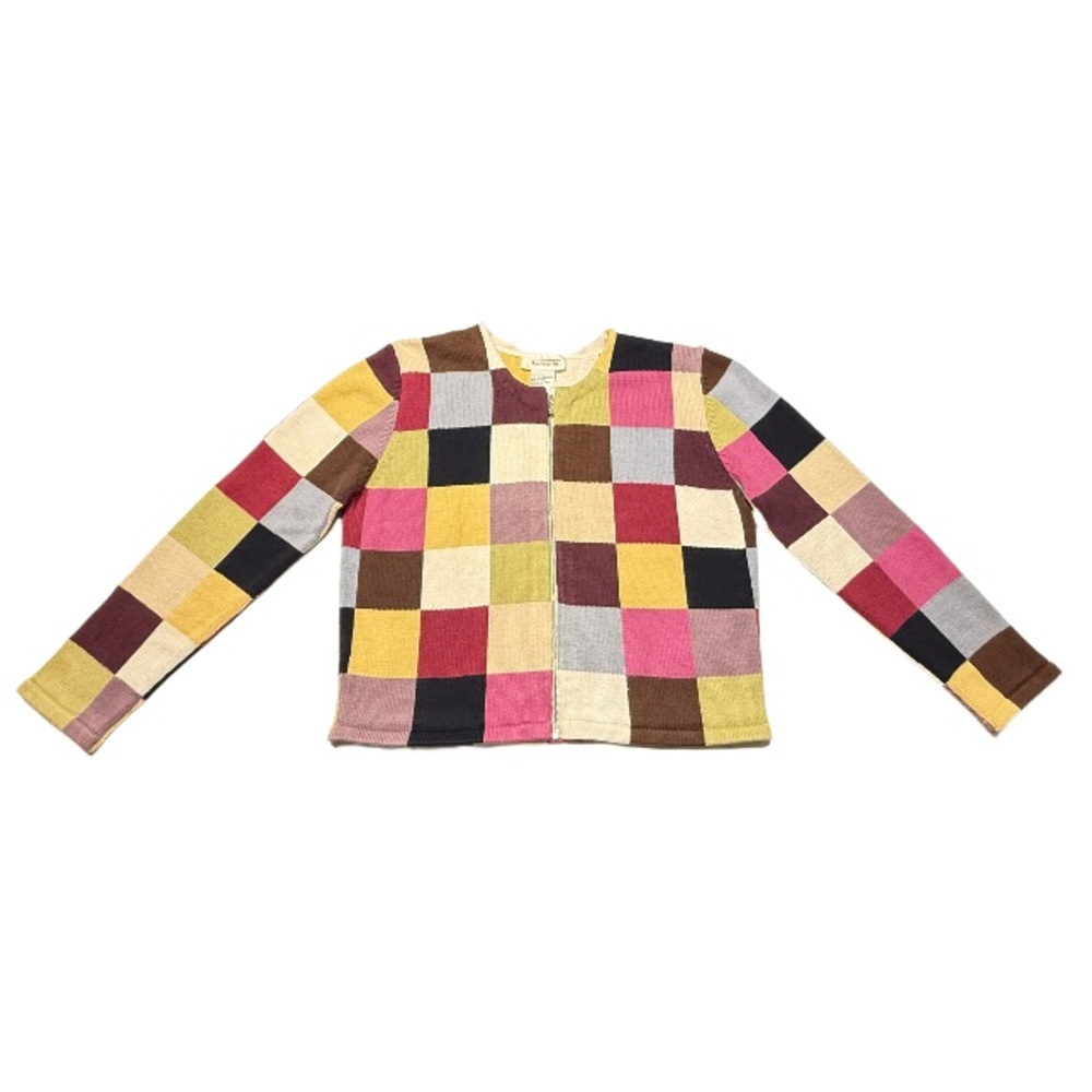 Talbots | Multi Color Patchwork Crew Zip Sweater … - image 3